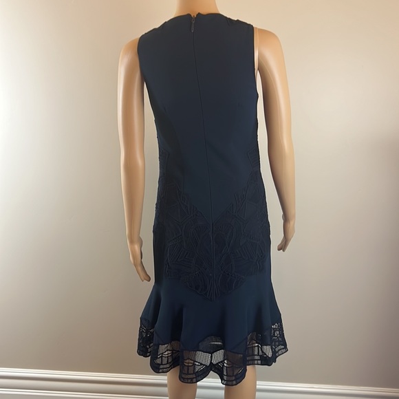 Jonathan Simkhai Navy Crepe V-Neck Dress with Lace Appliqué - Picture 10 of 12